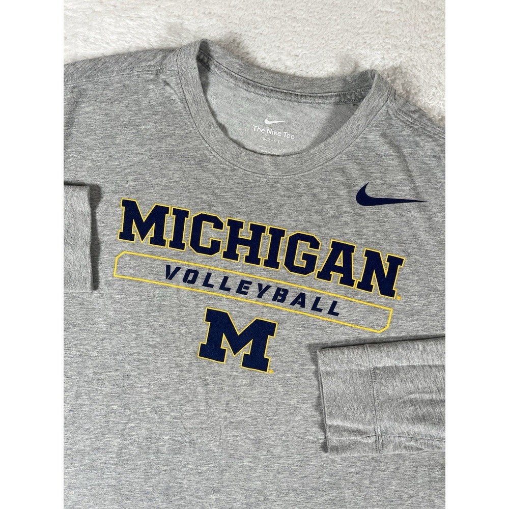 Nike Michigan Wolverines Volleyball Gray L/S‎ Spell Out T Shirt Women's XL
